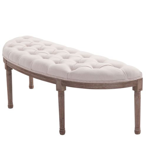HOMCOM Half-Circle End Bench Ottoman Footstool Button Tufting Padded Seat Cream