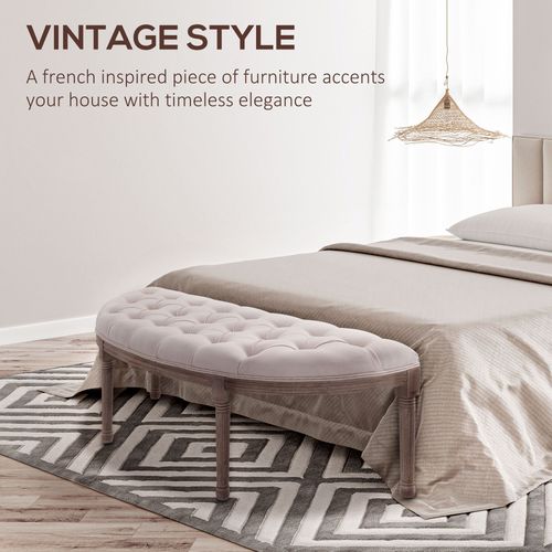 HOMCOM Half-Circle End Bench Ottoman Footstool Button Tufting Padded Seat Cream