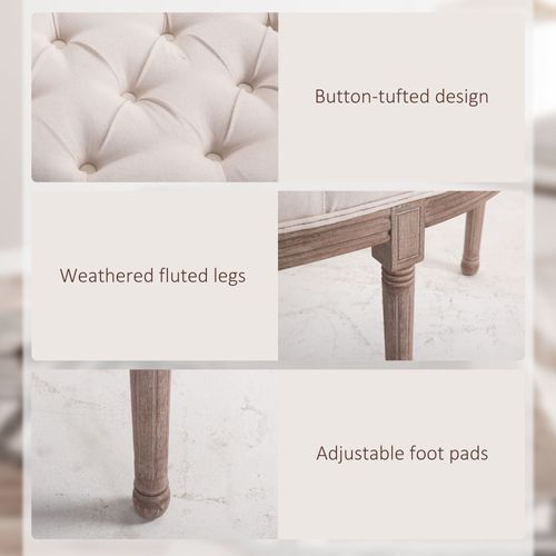 HOMCOM Half-Circle End Bench Ottoman Footstool Button Tufting Padded Seat Cream