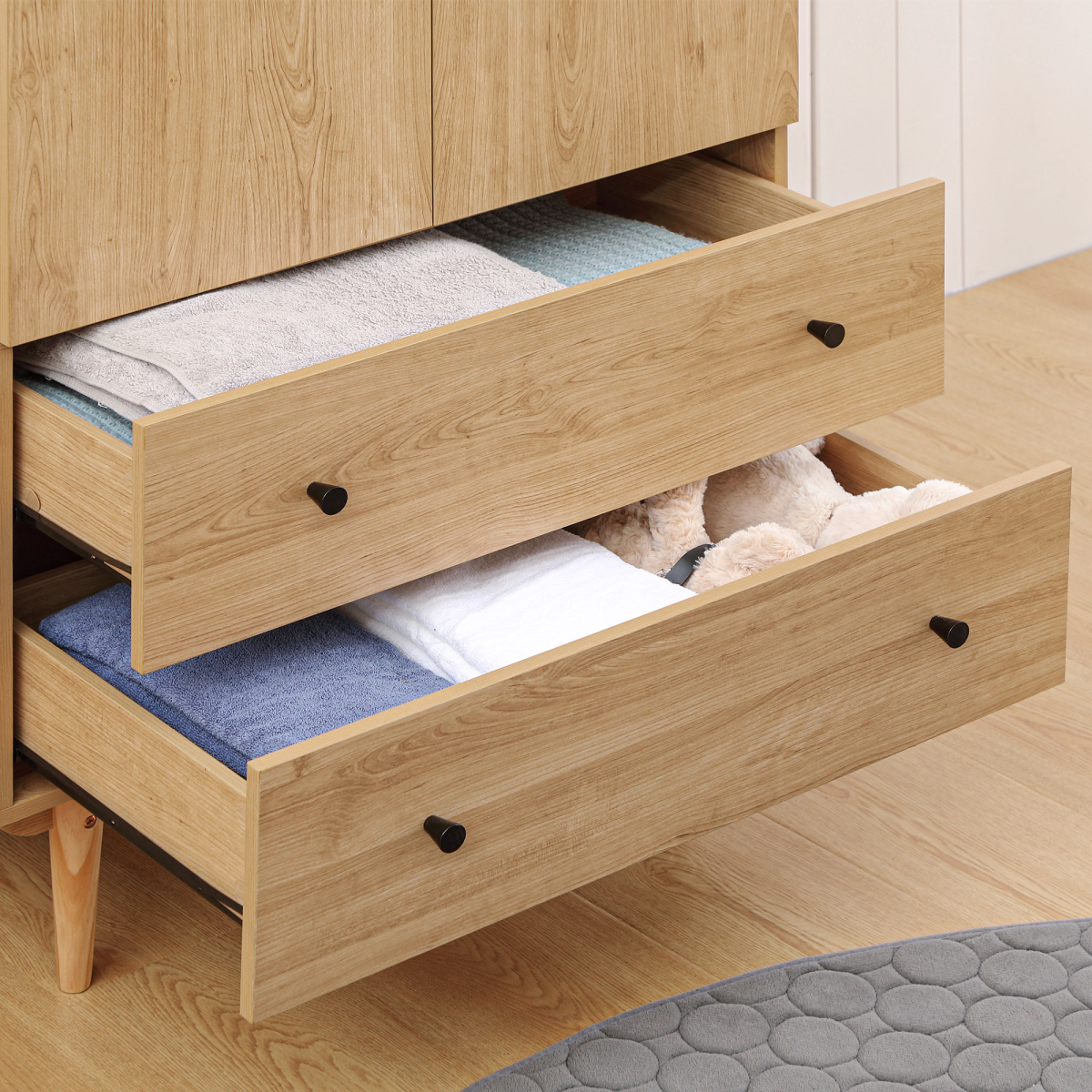 Modern Wardrobe with 2 Drawers, Hanging Rail, Clothes Organizer for Bedroom