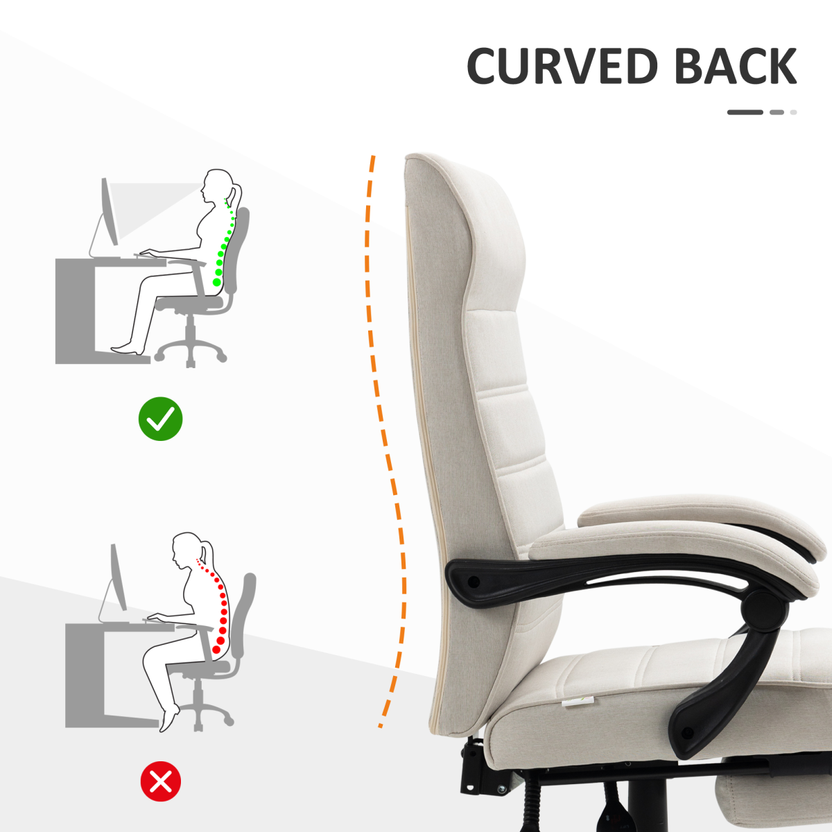 Home Office Chair High-Back Reclining Chair for Bedroom Study Living Room White