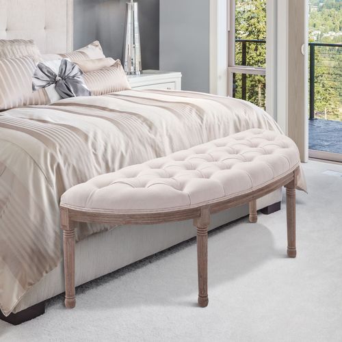 HOMCOM Half-Circle End Bench Ottoman Footstool Button Tufting Padded Seat Cream